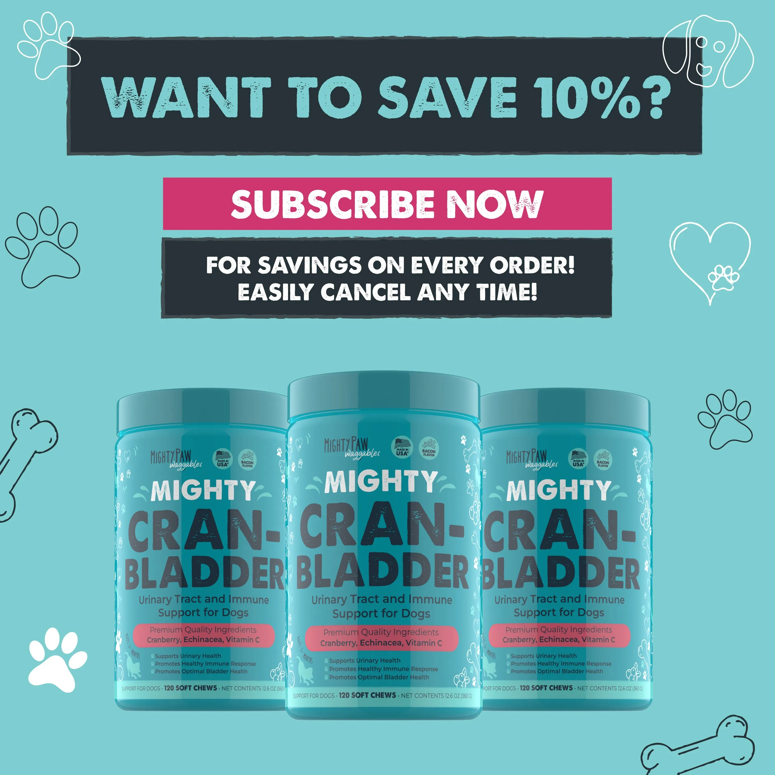 Mighty Paw Cran-Bladder Chews: Urinary Health Support for Dogs