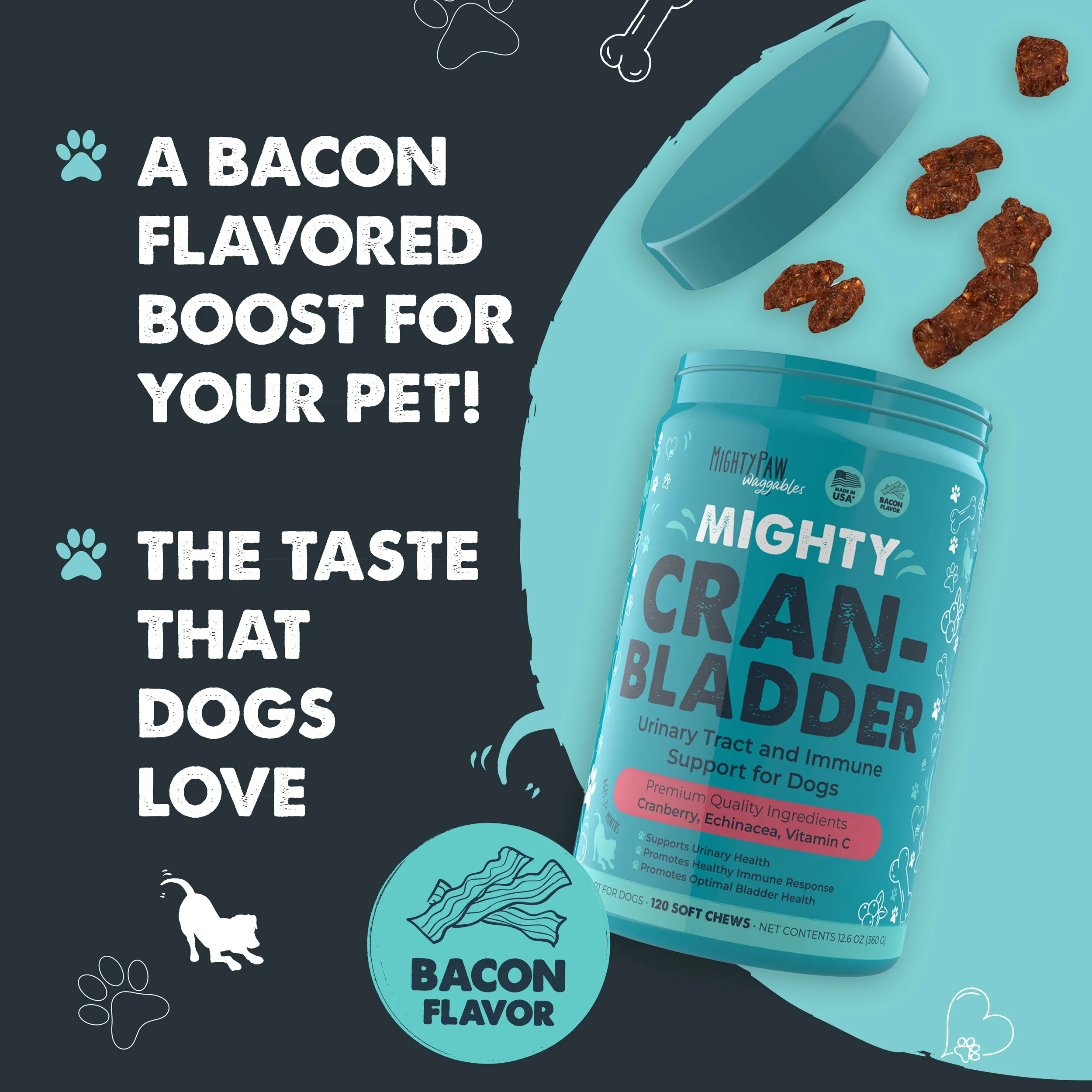 Mighty Paw Cran-Bladder Chews: Urinary Health Support for Dogs