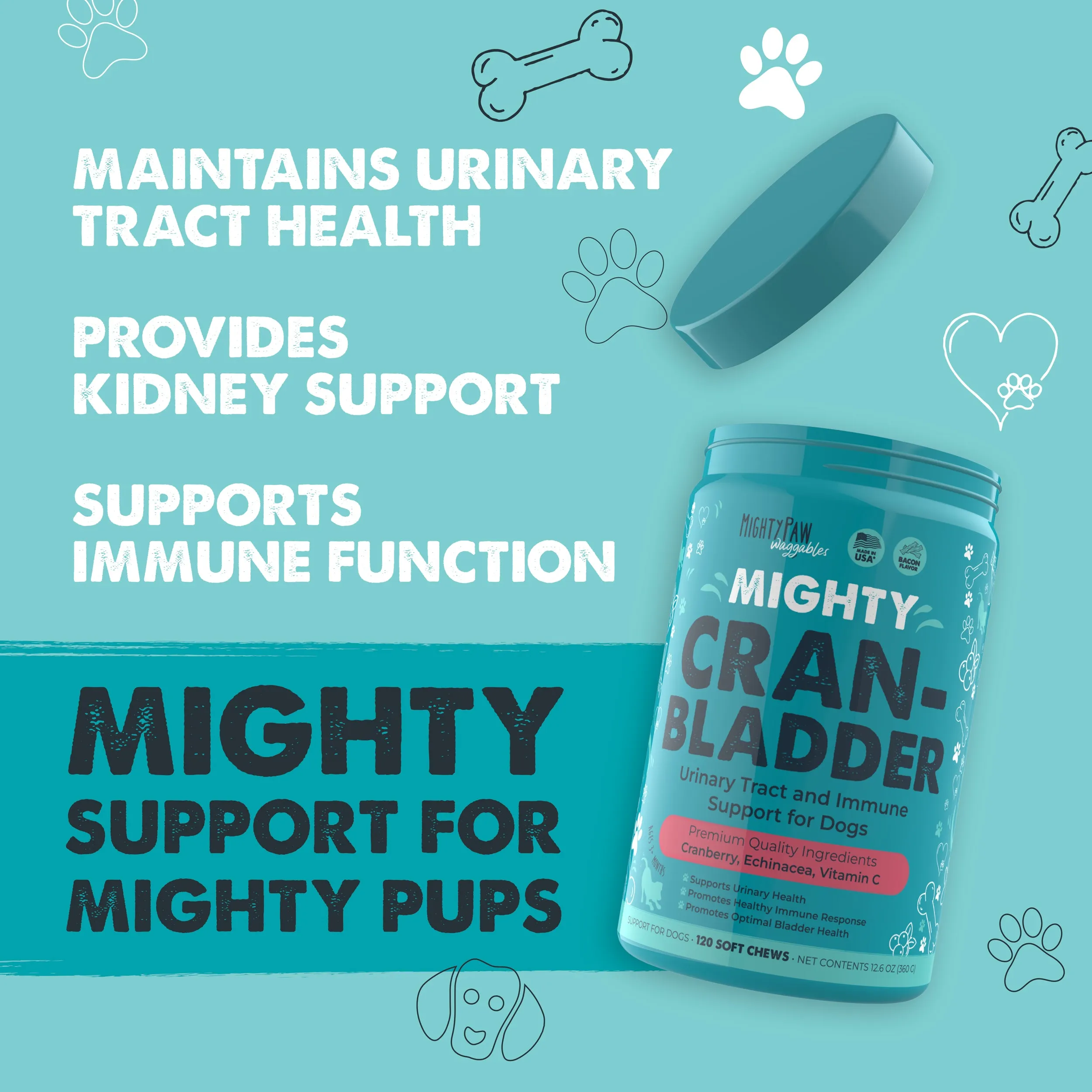 Mighty Paw Cran-Bladder Chews: Urinary Health Support for Dogs