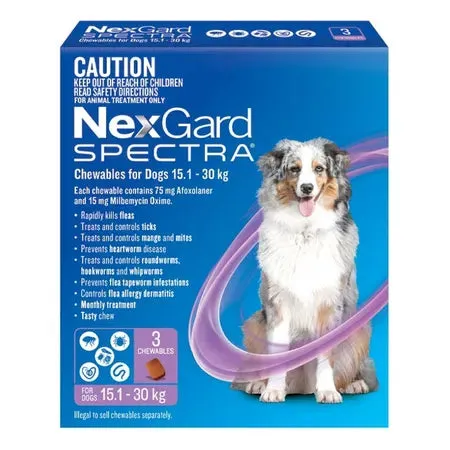 NEXGARD SPECTRA PURPLE chews for Medium Dogs 15.1~30kg - Flea & Tick Protection, Heartworm & Worming