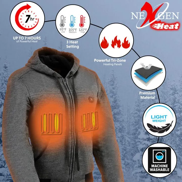 Nexgen Heat NXL2713SET Women 'Heated' Front Zipper Black Hoodie Jacket for Outdoor Activities  w/ Battery Pack