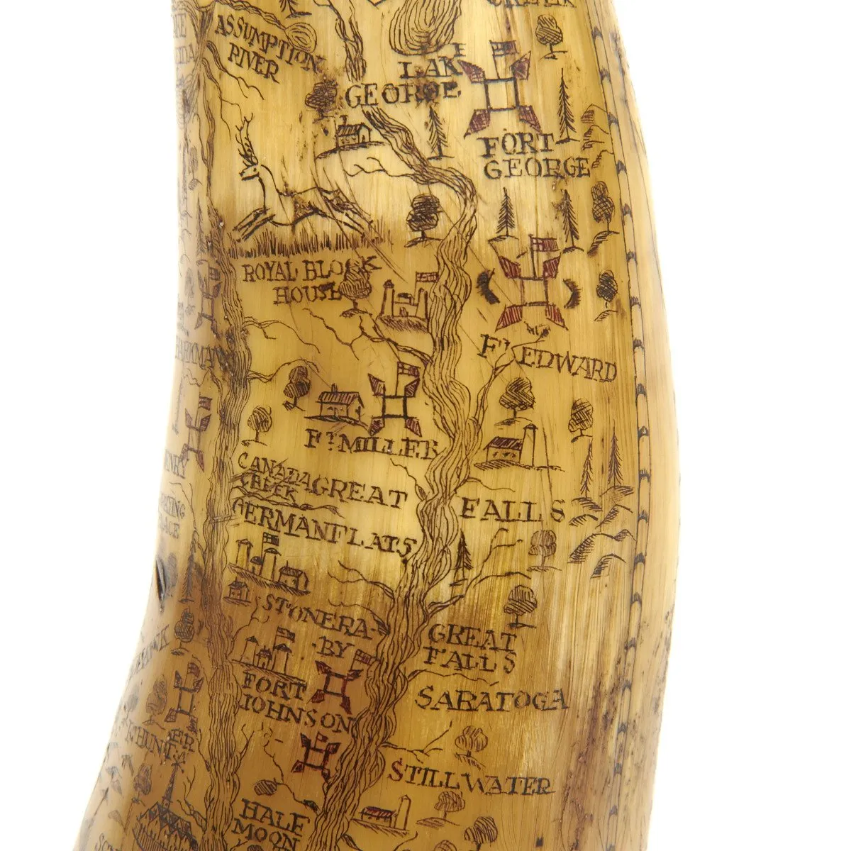 Original Pre-American Revolutionary War Scrimshaw Powder Horn Map