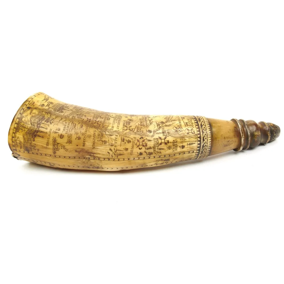 Original Pre-American Revolutionary War Scrimshaw Powder Horn Map