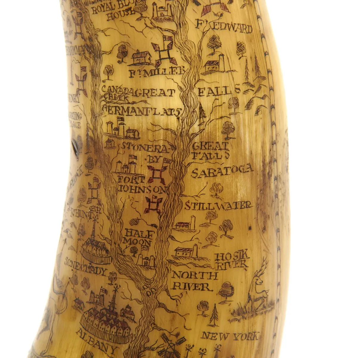 Original Pre-American Revolutionary War Scrimshaw Powder Horn Map