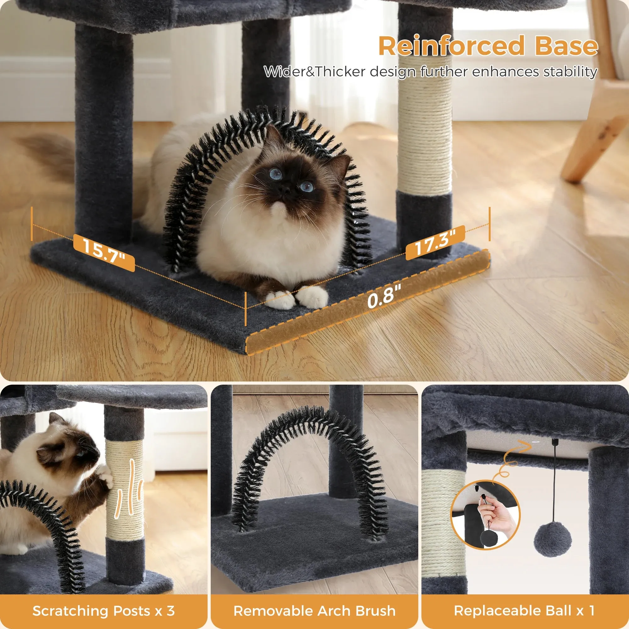 Plush Cat Tree Tower with Cozy Hammock and Scratching Posts