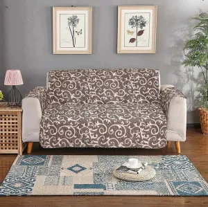 Printed Quilted Sofa Cover - Sofa Coat/Sofa Runner -  (LIGHT BROWN)