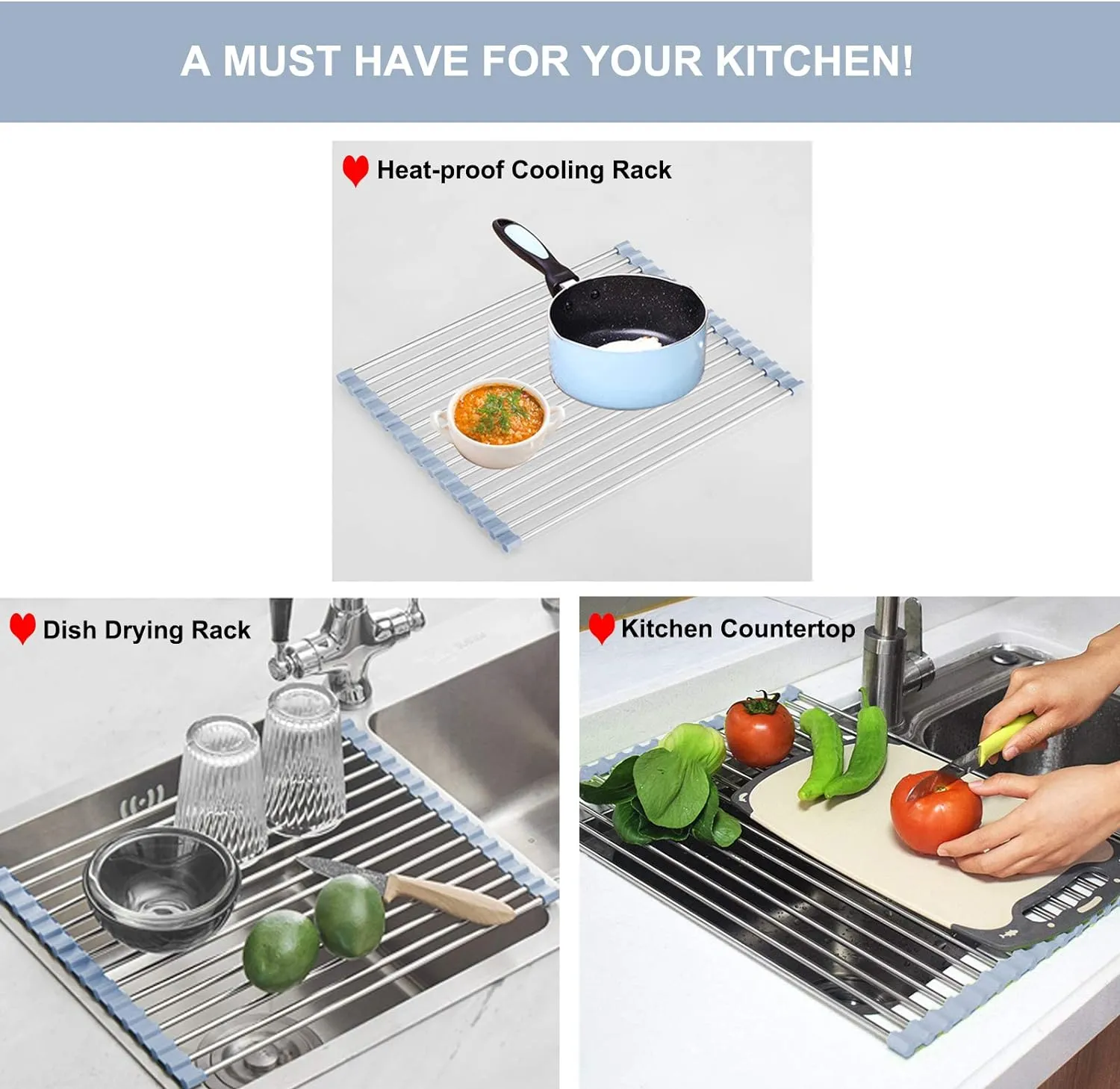 Roll up Over The Sink | Stainless Steel Dish Drying Rack