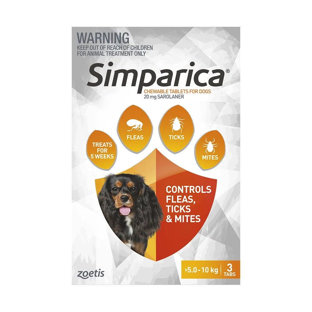 Simparica Anti Flea & Tick Chews For Small Dogs (5.1-10kg) 3ct (Exp Jan 2025)