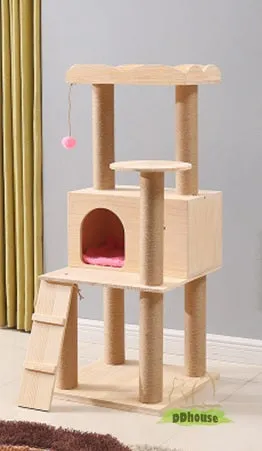 Wooden TV Box Design Stylish Cat Tree Pine Wood Cat Condo