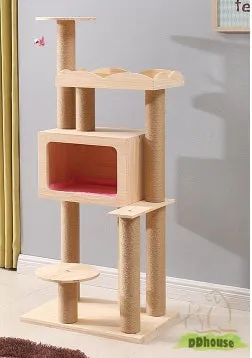 Wooden TV Box Design Stylish Cat Tree Pine Wood Cat Condo