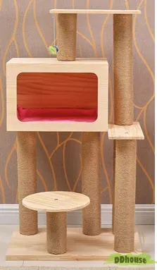 Wooden TV Box Design Stylish Cat Tree Pine Wood Cat Condo