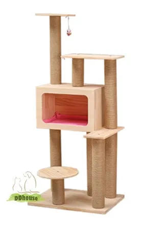 Wooden TV Box Design Stylish Cat Tree Pine Wood Cat Condo